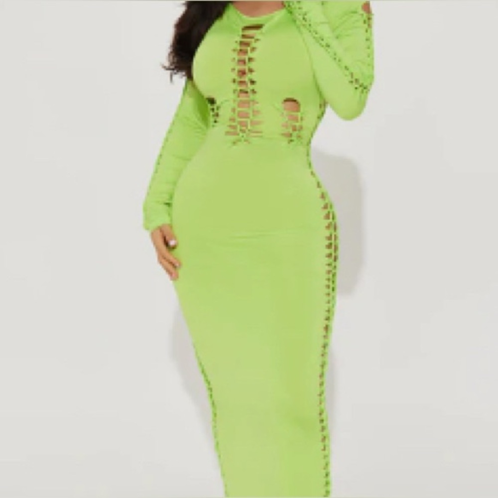 Fashion Nova Green Long Sleeve Bodycon Dress